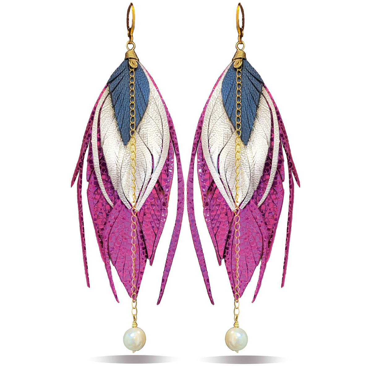 Foto 2 pulgar | Aretes Largos Mujer De Plumas Rosa Vangania Artesanales