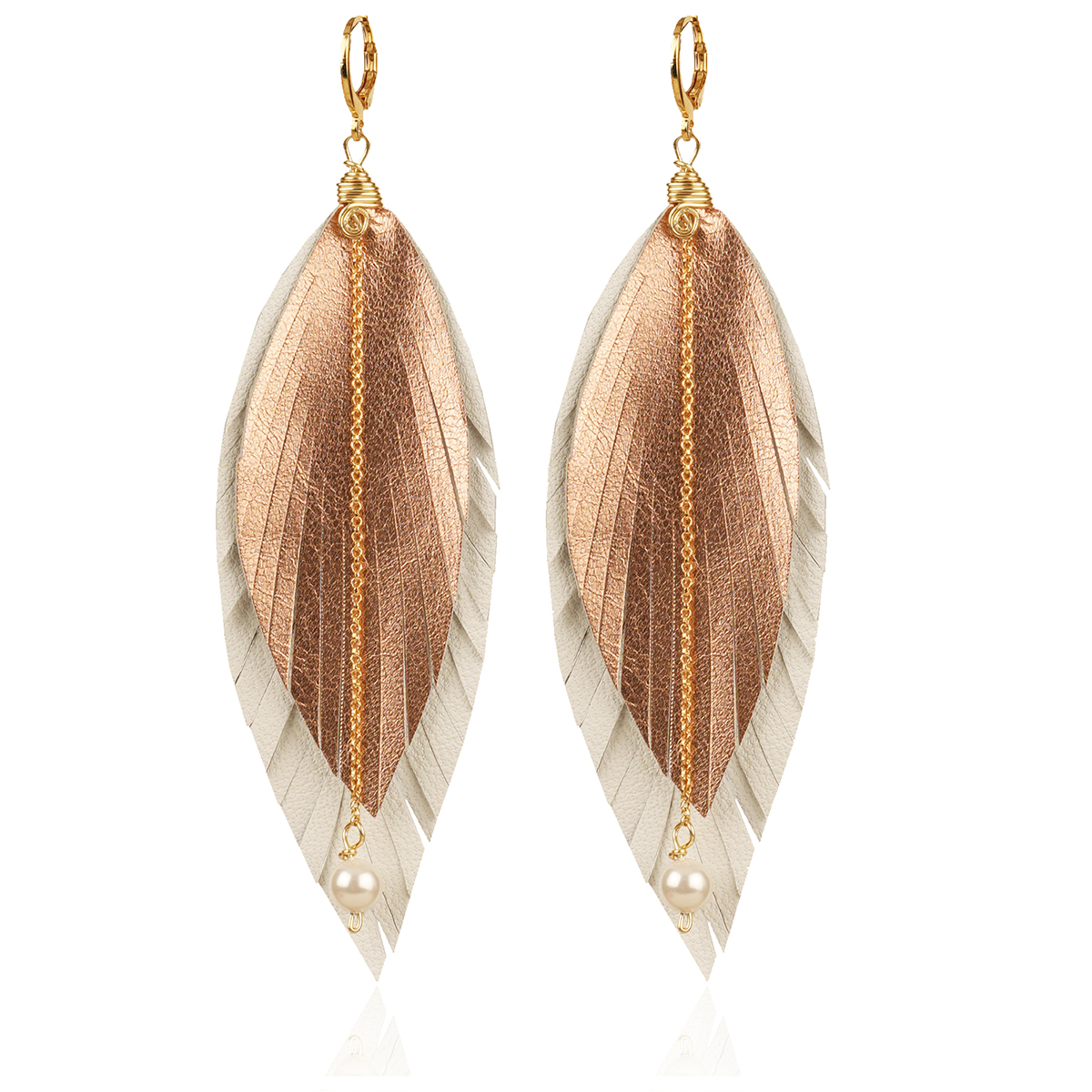 Foto 2 pulgar | Aretes Largos Mujer De Plumas Dorados Vangania Elegant Gold