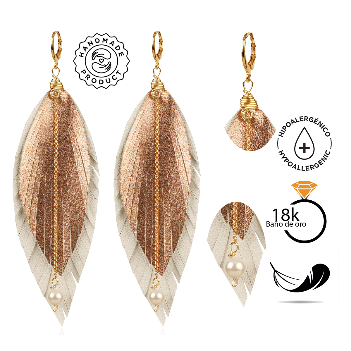 Foto 7 pulgar | Aretes Largos Mujer De Plumas Dorados Vangania Elegant Gold