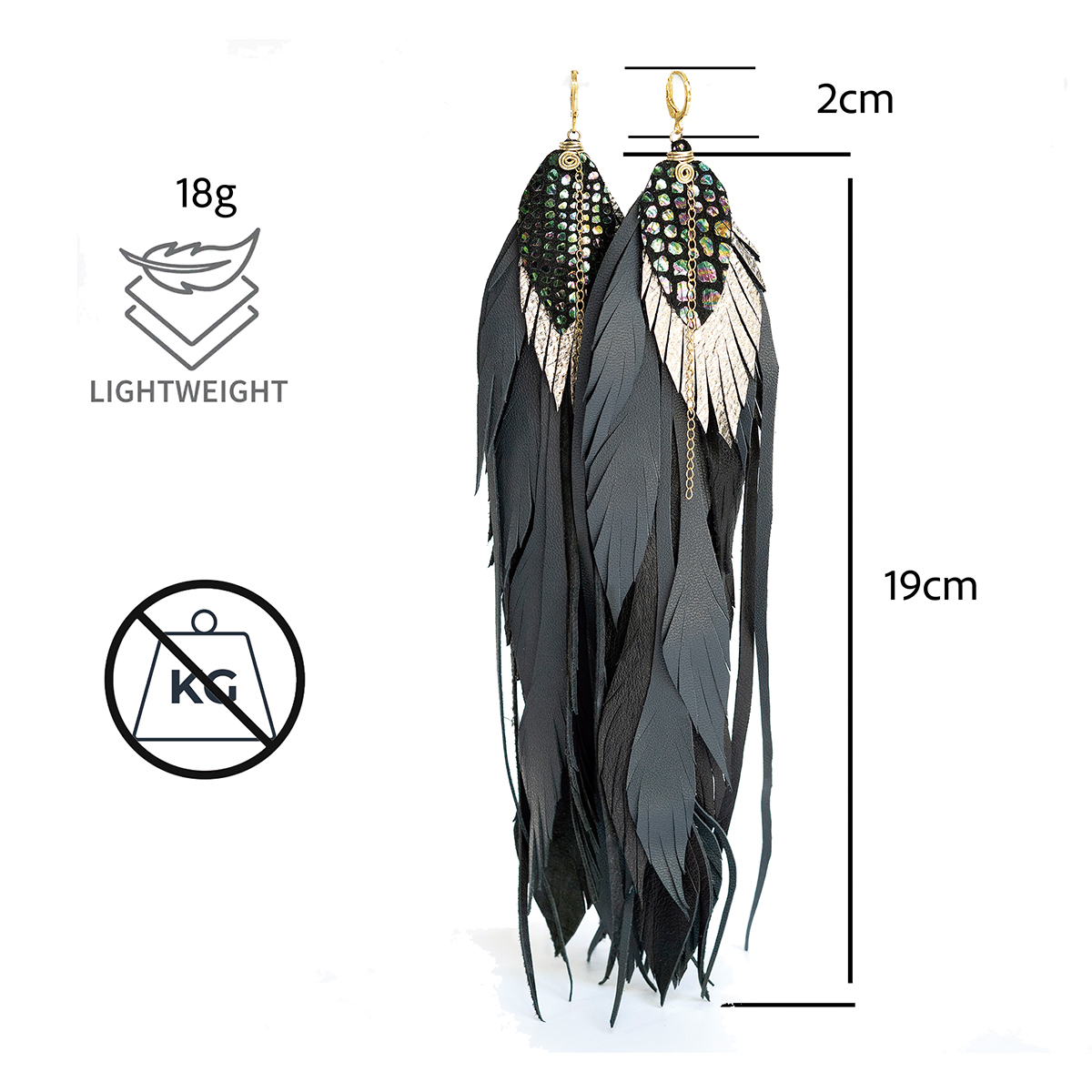 Foto 5 pulgar | Aretes Largos Mujer De Plumas Full Raven Vangania A Mano