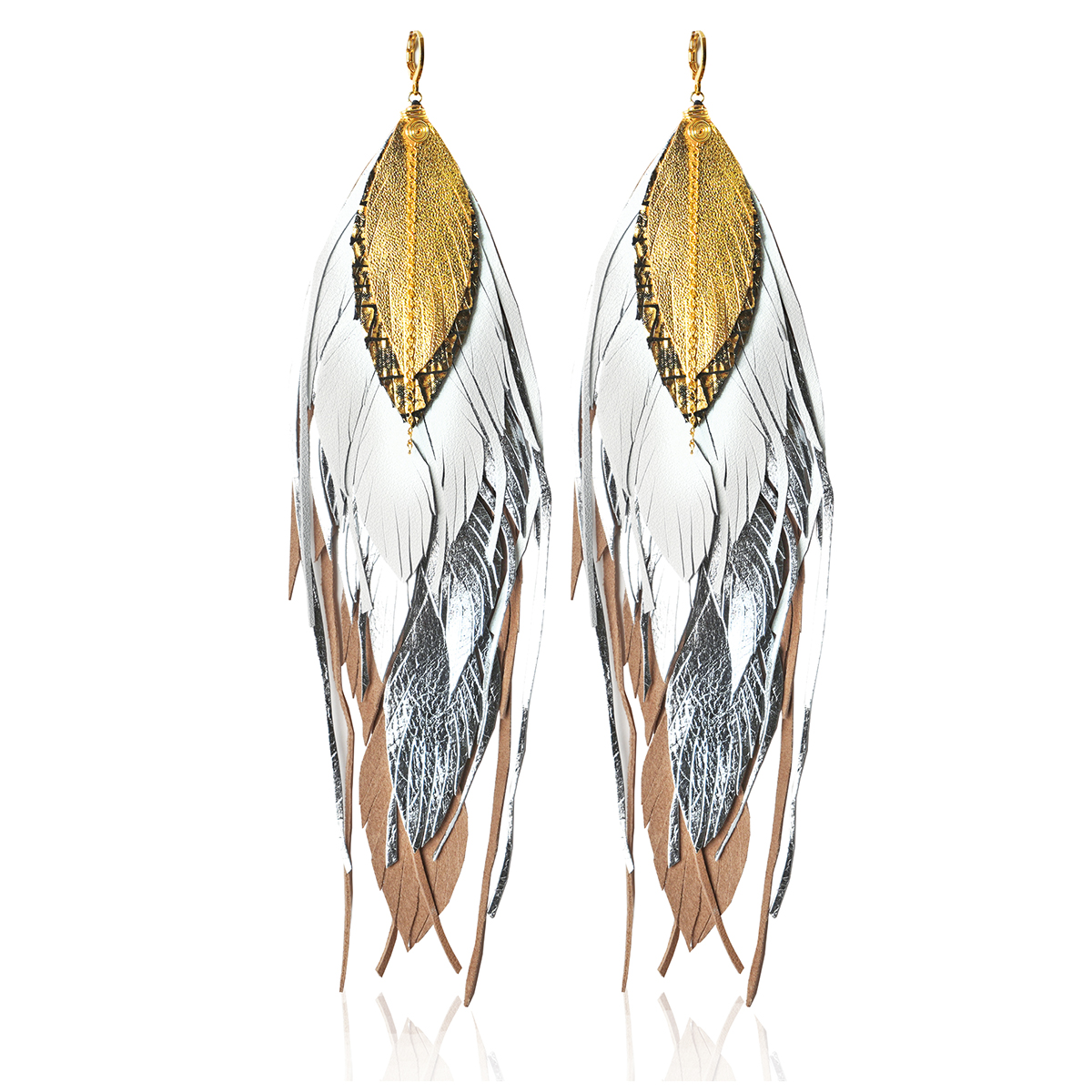 Foto 2 pulgar | Aretes Largos Mujer De Plumas Garza Blanca Vangania