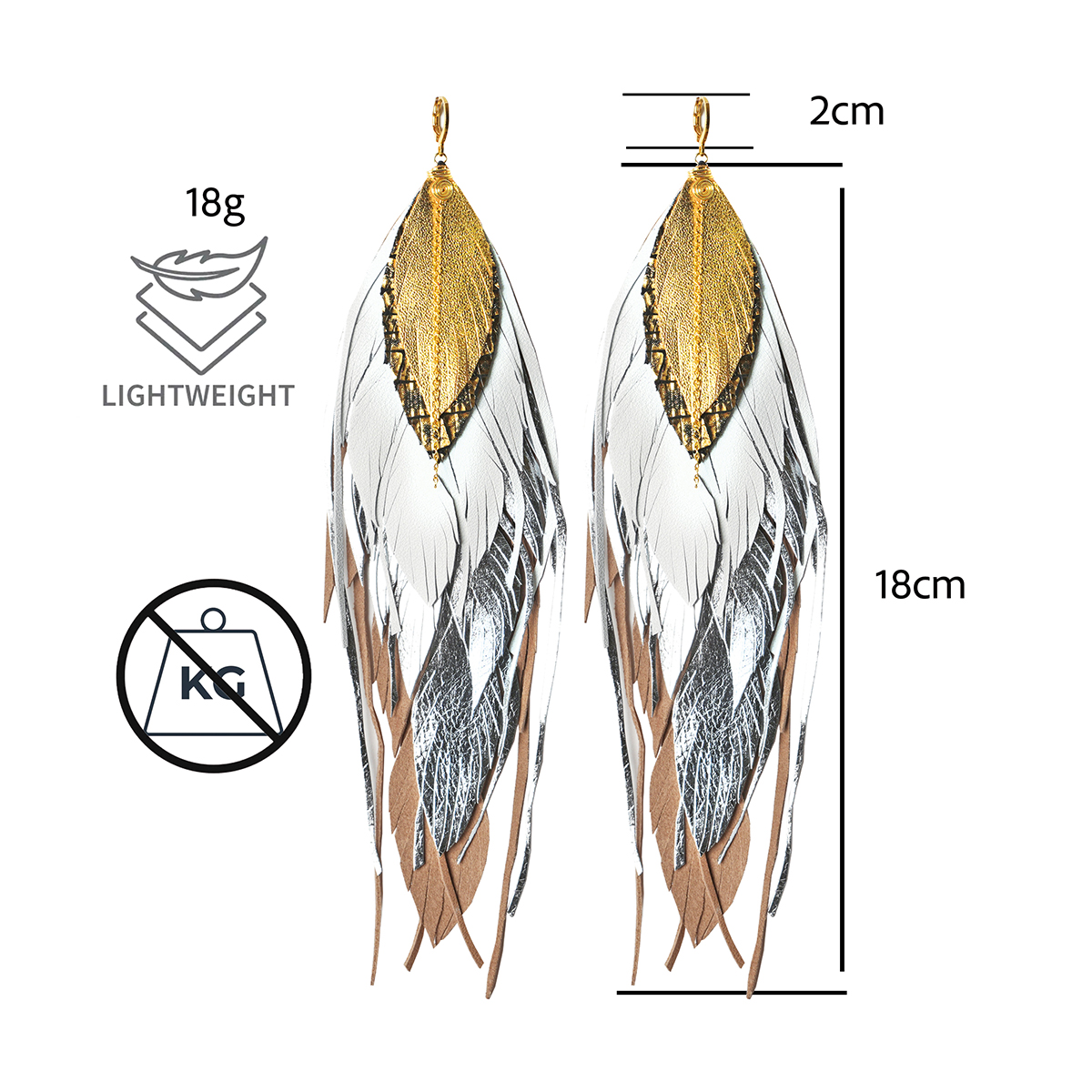 Foto 5 pulgar | Aretes Largos Mujer De Plumas Garza Blanca Vangania