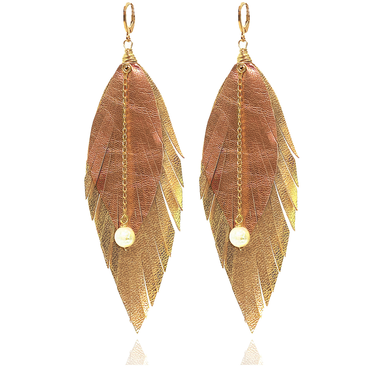 Foto 2 pulgar | Aretes Largos Mujer De Plumas Dorados Vangania Elegant Gold