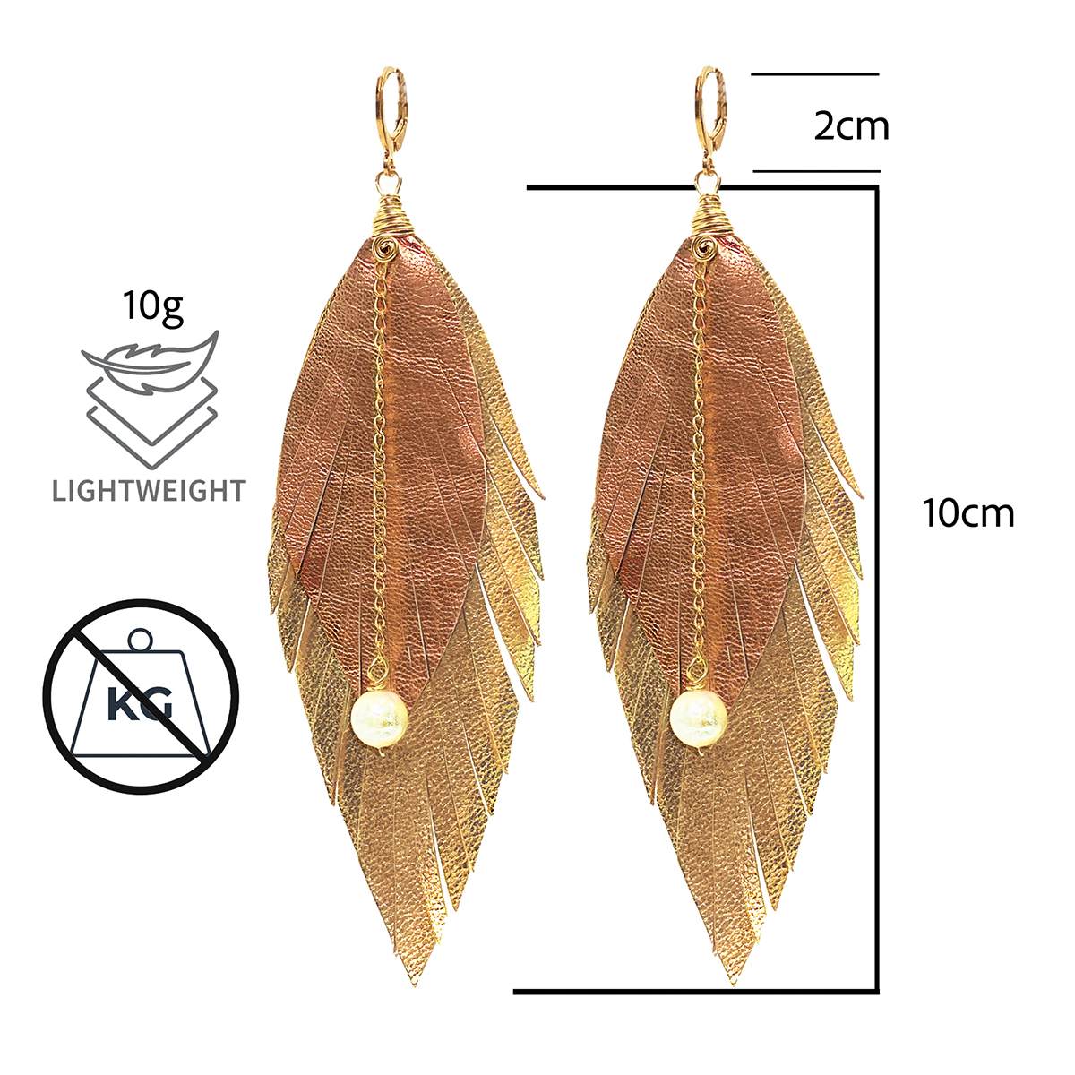Foto 5 pulgar | Aretes Largos Mujer De Plumas Dorados Vangania Elegant Gold