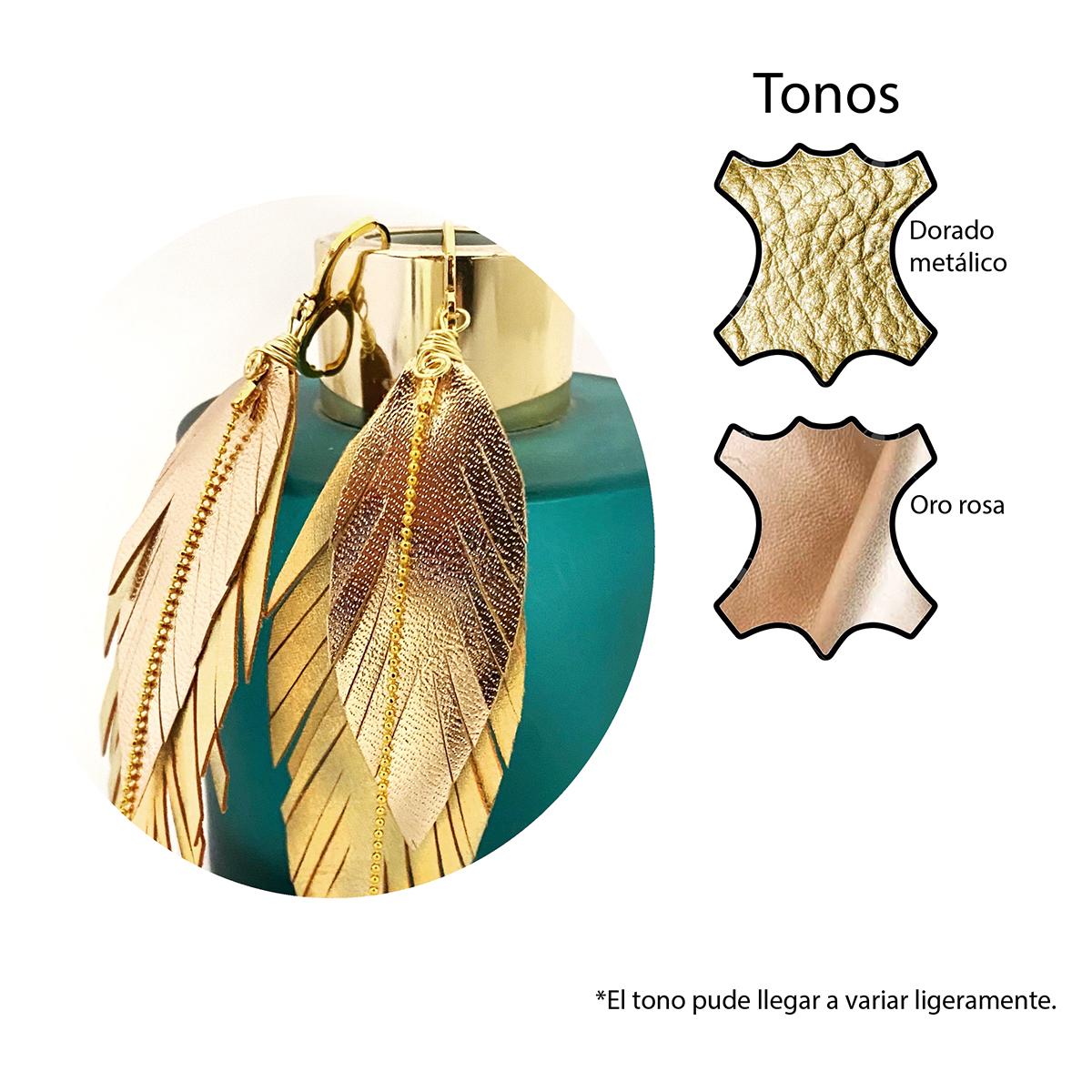 Foto 6 pulgar | Aretes Largos Mujer De Plumas Dorados Vangania Elegant Gold