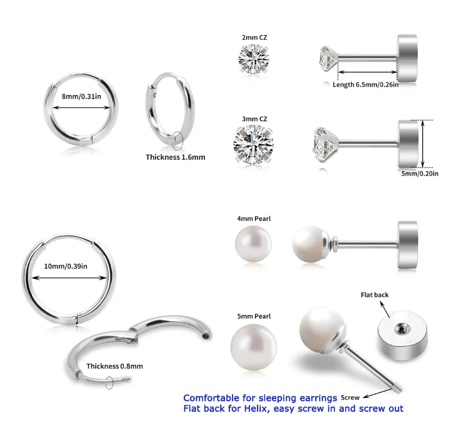 Foto 3 pulgar | Set De Aretes Circonita Cúbica Pequeños Con Perla Mujer