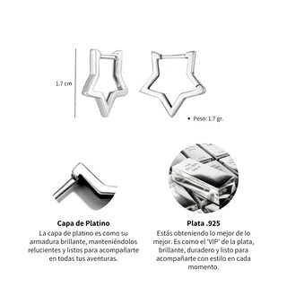 Foto 5 | Aretes Chulada, Estrellas De Plata .925 Con Chapa De Platino, Se Puden Mojar