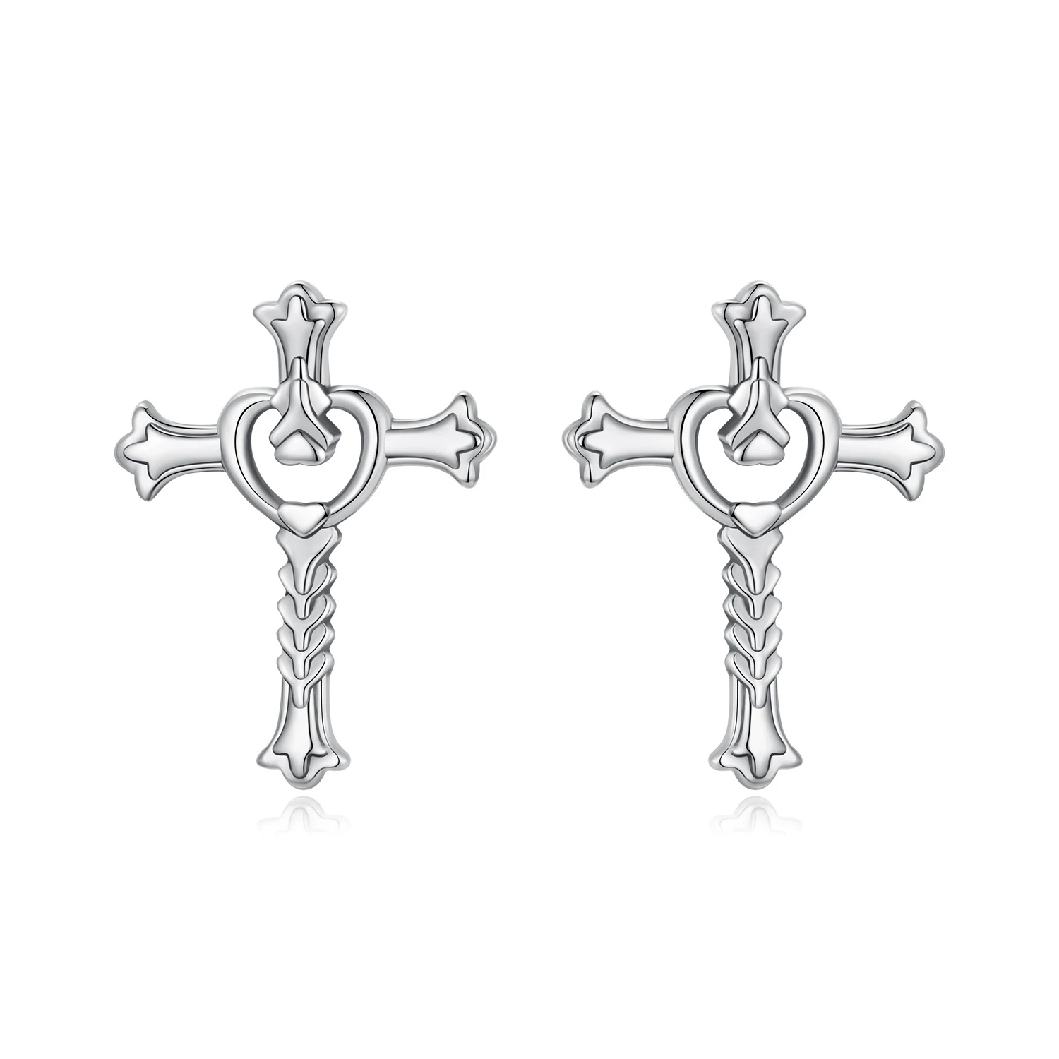 Foto 2 pulgar | Aretes Chulada, Cruz Corazón De Plata .925 Con Chapa De Platino, Se Puden Mojar