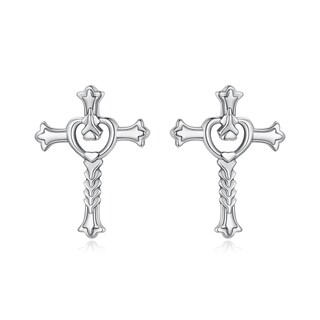 Foto 1 | Aretes Chulada, Cruz Corazón De Plata .925 Con Chapa De Platino, Se Puden Mojar