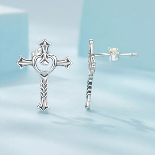 Foto 4 | Aretes Chulada, Cruz Corazón De Plata .925 Con Chapa De Platino, Se Puden Mojar