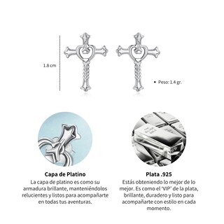 Foto 5 | Aretes Chulada, Cruz Corazón De Plata .925 Con Chapa De Platino, Se Puden Mojar