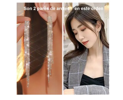 Foto 2 | Aretes De Acero Inoxidable Xtellar Dama Largos Aretes De Oro Plata