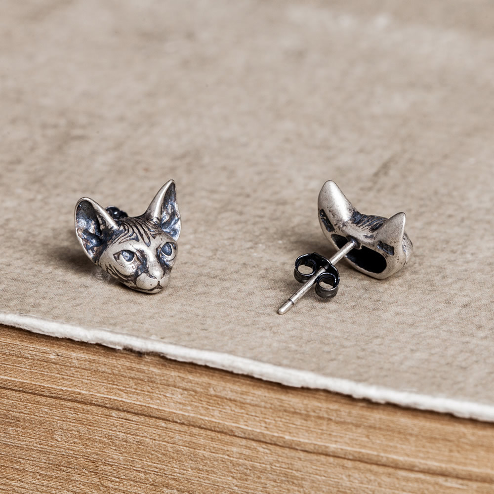 Foto 2 | Aretes Chulada  Gato Egipcio De Plata .925  Acabado Rústico
