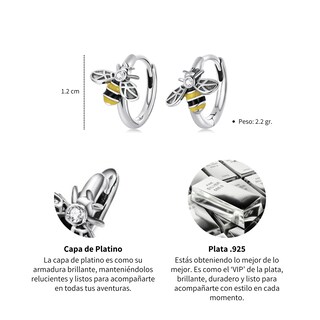 Foto 4 | Aretes Chulada Abejas De Plata .925 Con Chapa De Platino