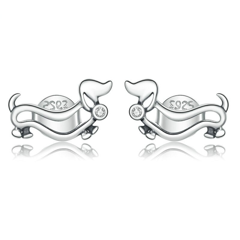 Aretes Chualda  Perro Salchicha De Plata .925 Con Chapa De Platino  Se Pueden Mojar