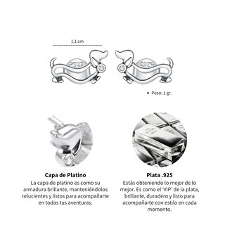Foto 4 | Aretes Chualda Perro Salchicha De Plata .925 Con Chapa De Platino Se Pueden Mojar