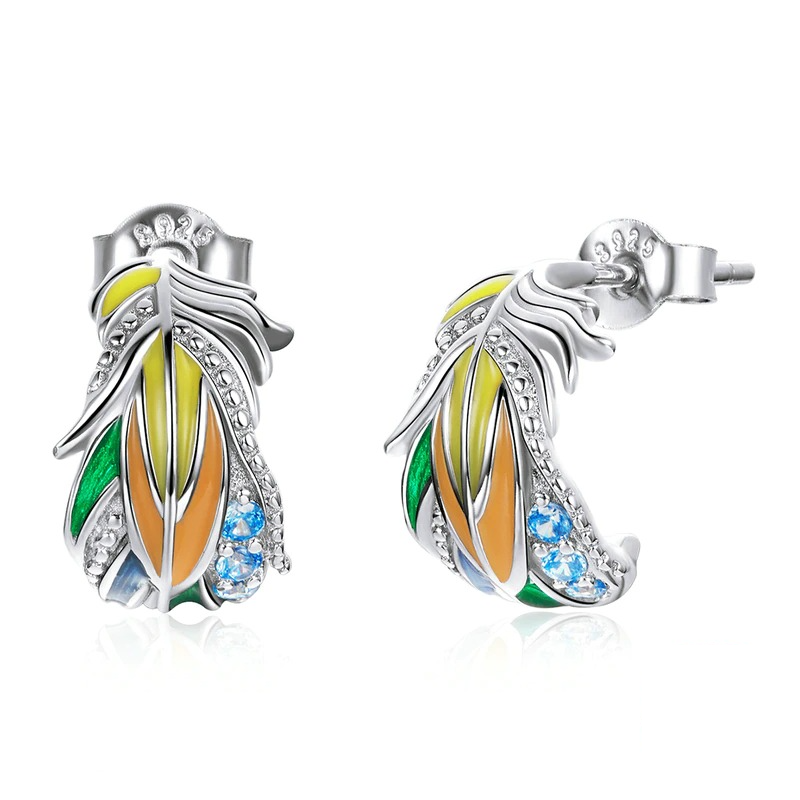 Foto 2 pulgar | Aretes Chulada  Pluma Multicolor De Plata .925 Con Chapa De Platino  Se Puede Mojar