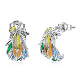 Foto 1 | Aretes Chulada Pluma Multicolor De Plata .925 Con Chapa De Platino Se Puede Mojar