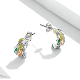 Foto 3 | Aretes Chulada Pluma Multicolor De Plata .925 Con Chapa De Platino Se Puede Mojar