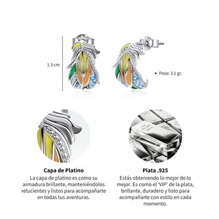 Foto 4 | Aretes Chulada Pluma Multicolor De Plata .925 Con Chapa De Platino Se Puede Mojar
