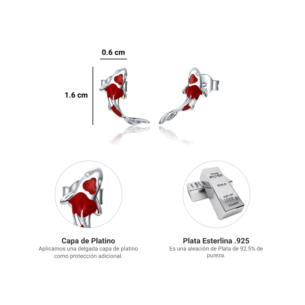 Foto 4 | Aretes Chulada  Pez Koi De Plata .925 Con Chapa De Platino Que Los Protege De Agua Y Químicos