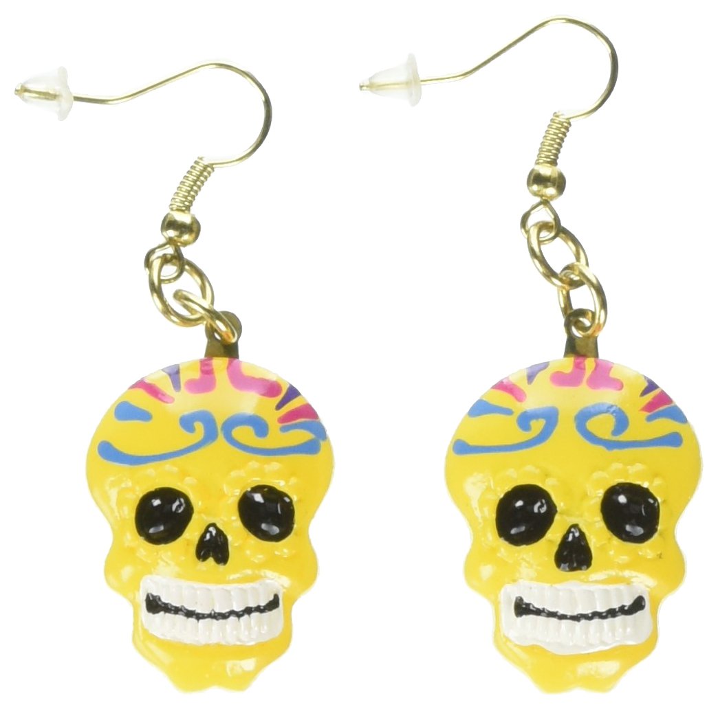 Foto 2 pulgar | Pendientes Del Día De Los Muertos  Diseño De Calavera De Azúcar  Color Amarillo Deslumbrante - Venta Internacional.