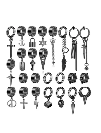 Foto 2 pulgar | 25 Aretes Falsos Piercing Hombre Imán Acero Inoxidable