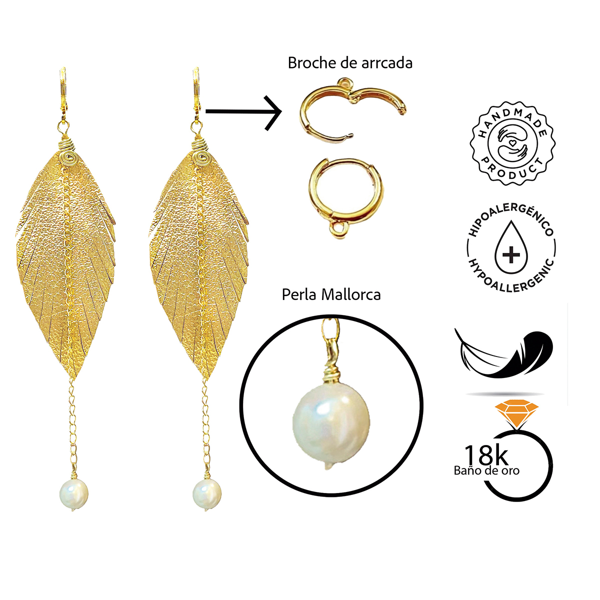 Foto 3 | Aretes Largos Mujer Accesorios Vangania Con Perla Y Cadena