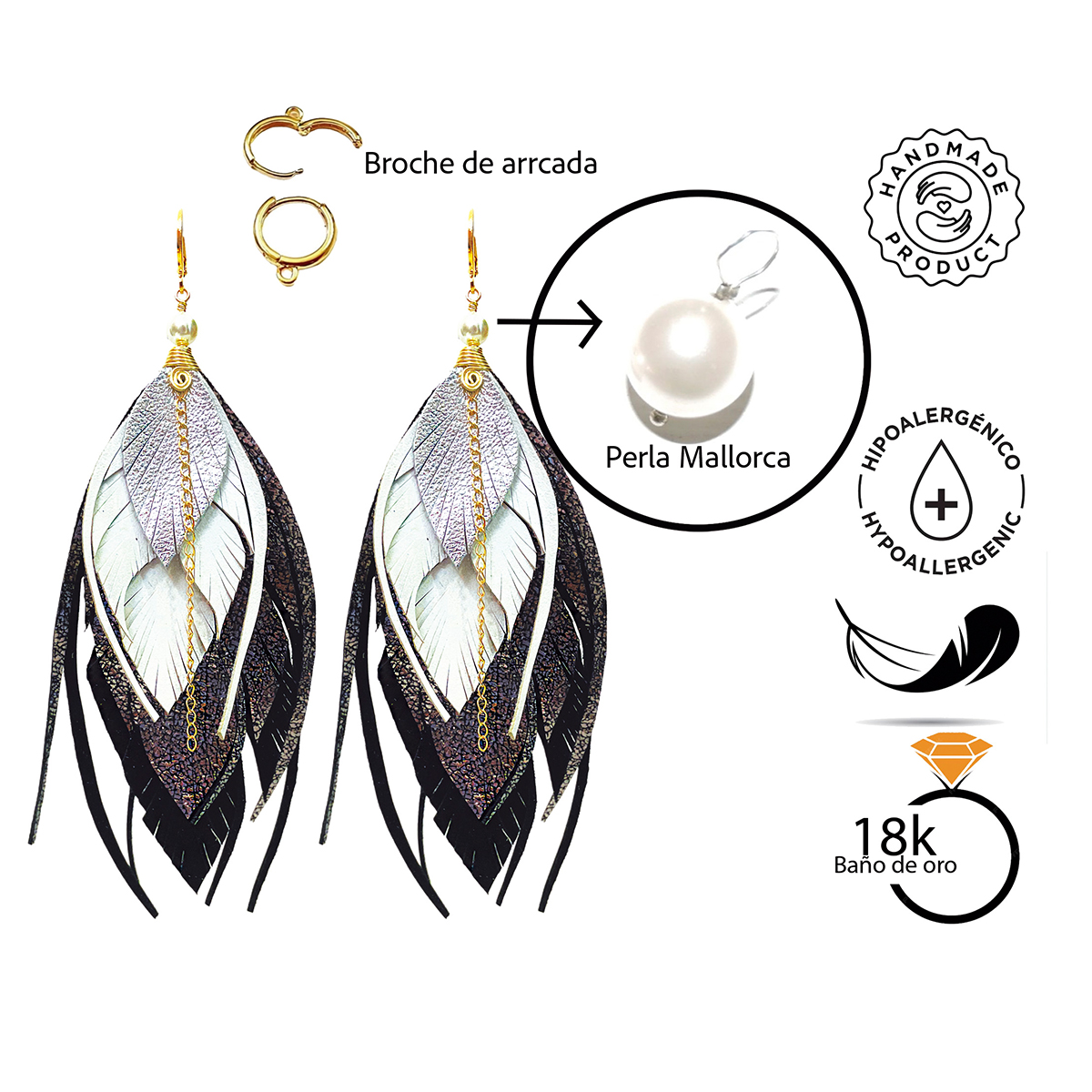Foto 6 pulgar | Aretes Largos De Mujer Vangania Negros Regalo Mujer Joyería