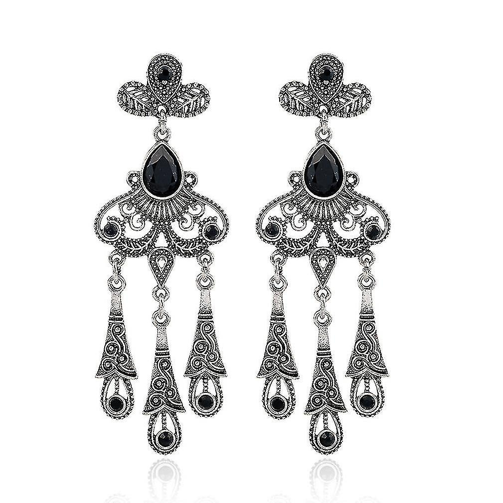 Pendientes Huoguo  Hojas Huecas  Piedras Preciosas  Borlas  Aleación - Venta Internacional.