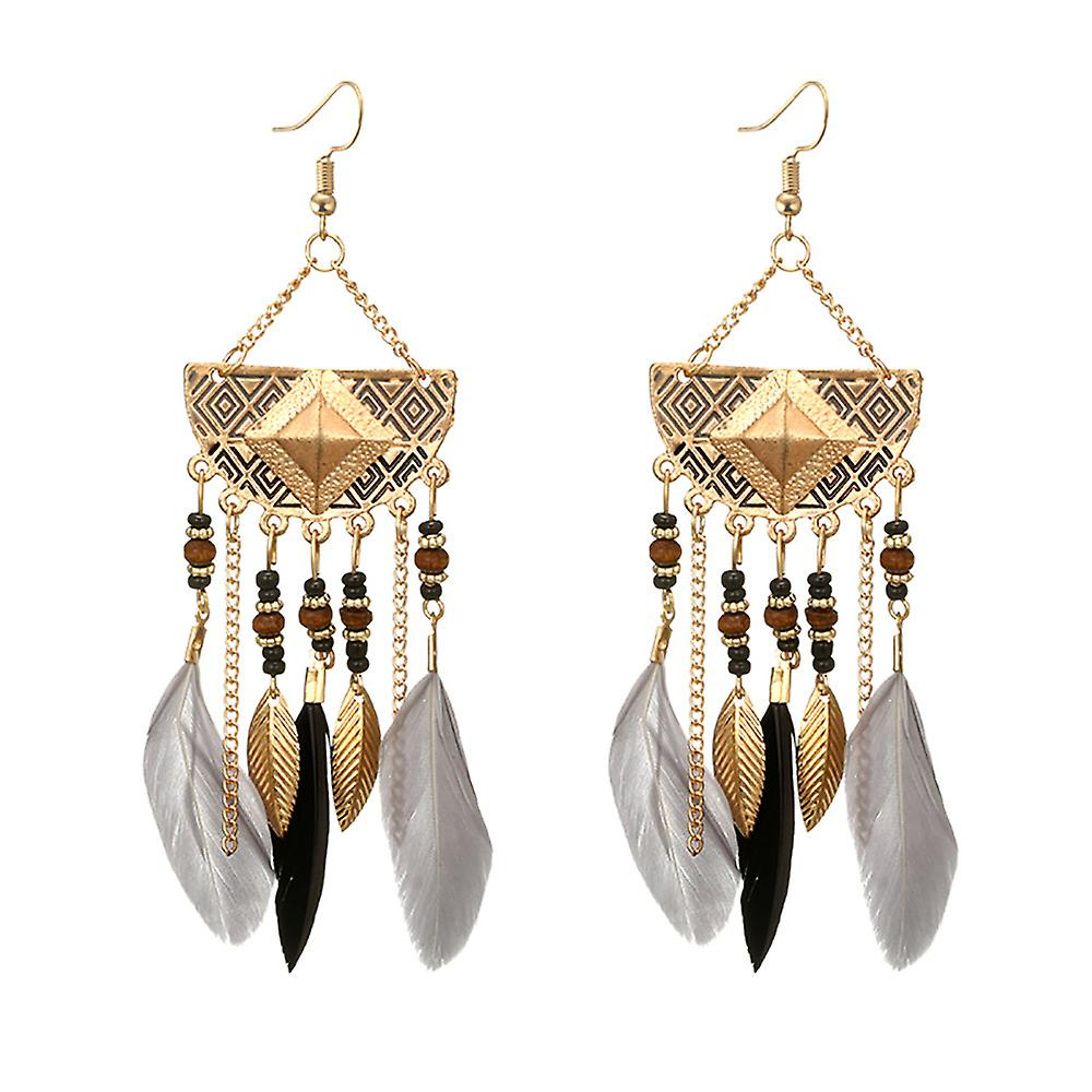 Foto 2 pulgar | Pendientes Huoguo Bohemian Bohemian En Forma De Abanico Y Borlas Con Forma De Pluma  X2 - Venta Internacional.