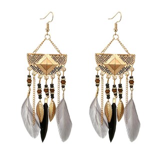 Foto 1 | Pendientes Huoguo Bohemian Bohemian En Forma De Abanico Y Borlas Con Forma De Pluma X2 - Venta Internacional.