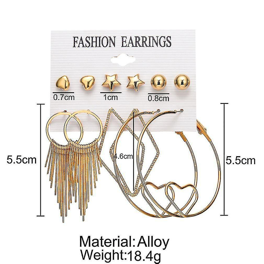 Foto 3 pulgar | Juego De Pendientes De Aleación Dorada Con Borlas Circulares Grandes  6 Pares - Venta Internacional.