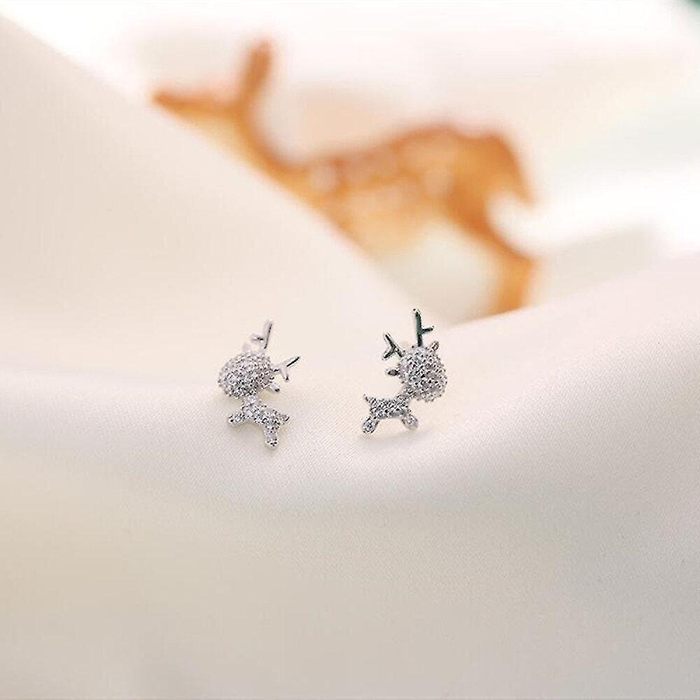 Foto 3 pulgar | Pendientes Huoguo  Regalo De Navidad  Con Diseño De Reno Y Alce  Chapados En Plata - Venta Internacional.