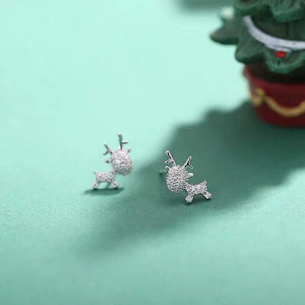 Foto 4 pulgar | Pendientes Huoguo  Regalo De Navidad  Con Diseño De Reno Y Alce  Chapados En Plata - Venta Internacional.