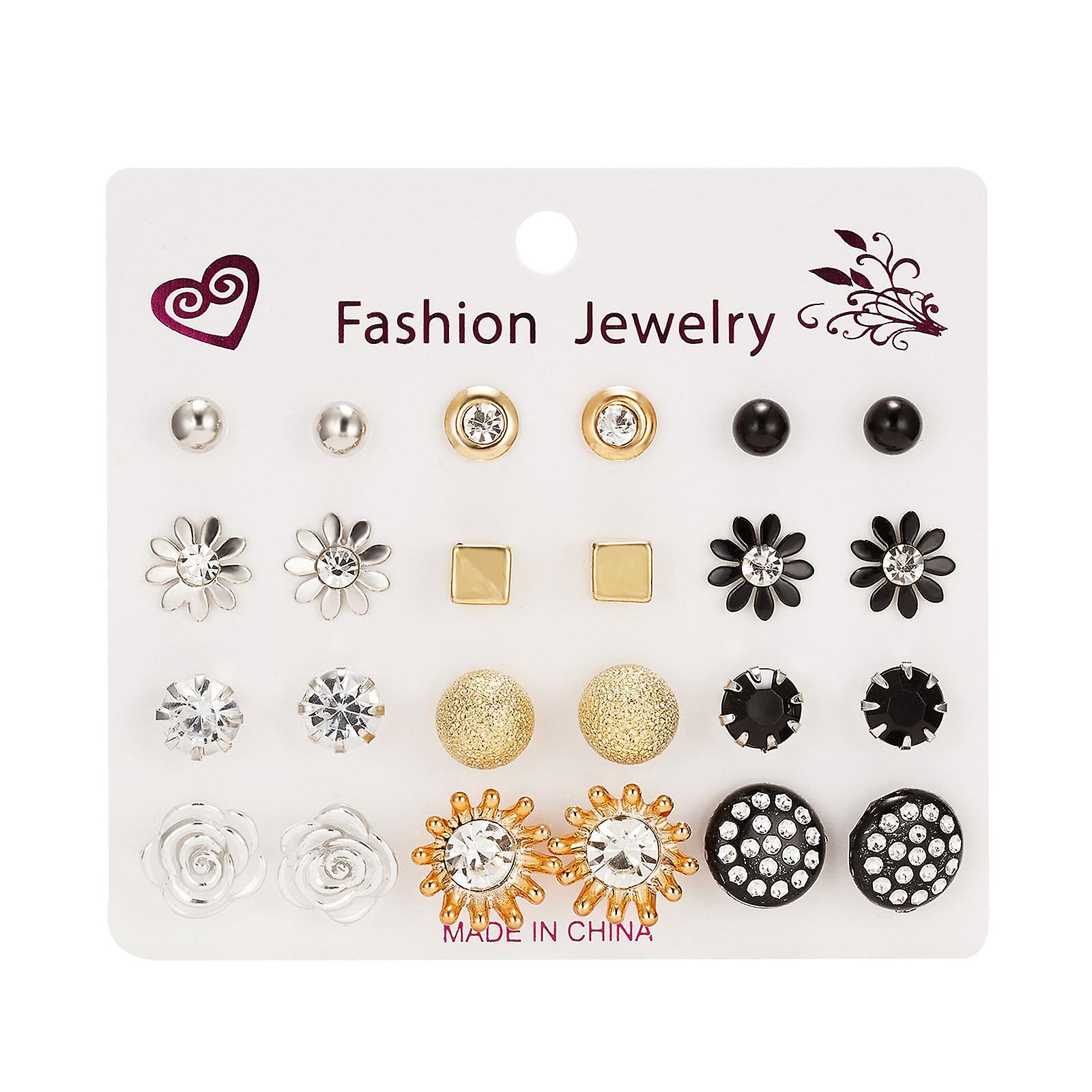 Foto 2 pulgar | Pendientes Huoguo Con Tarjetas De Circonitas  12 Pares  Para Mujer - Venta Internacional.