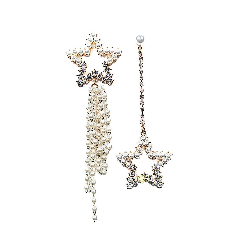 Foto 2 pulgar | Pendientes Huoguo Perlas Asimétricas Con Forma De Estrella De Cinco Puntas Y Borla - Venta Internacional.