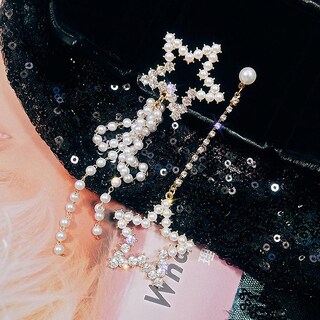 Foto 4 | Pendientes Huoguo Perlas Asimétricas Con Forma De Estrella De Cinco Puntas Y Borla - Venta Internacional.