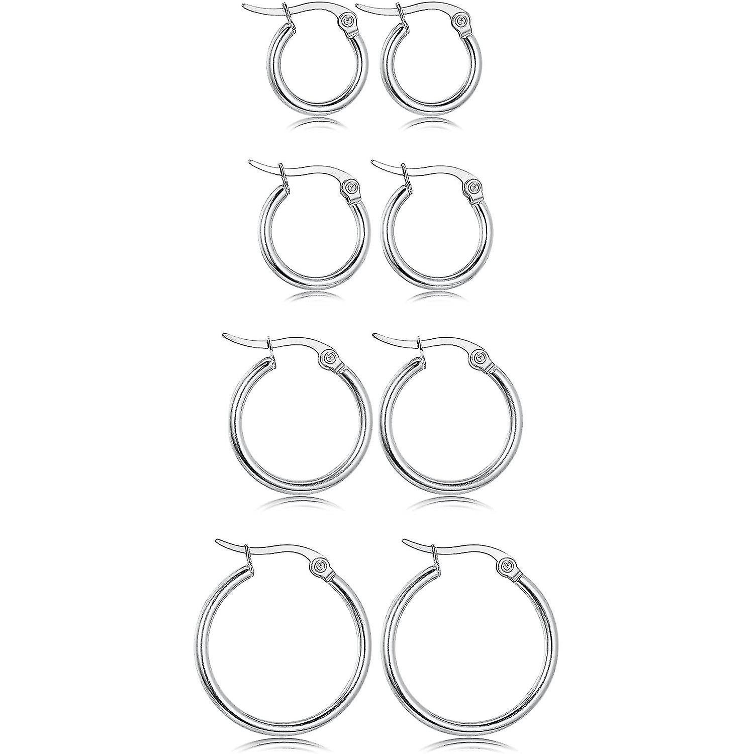 Foto 2 pulgar | Pendientes Huoguo  Aros Redondos Pequeños De Acero Inoxidable  4 Pares - Venta Internacional.
