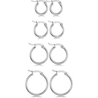 Foto 1 | Pendientes Huoguo Aros Redondos Pequeños De Acero Inoxidable 4 Pares - Venta Internacional.