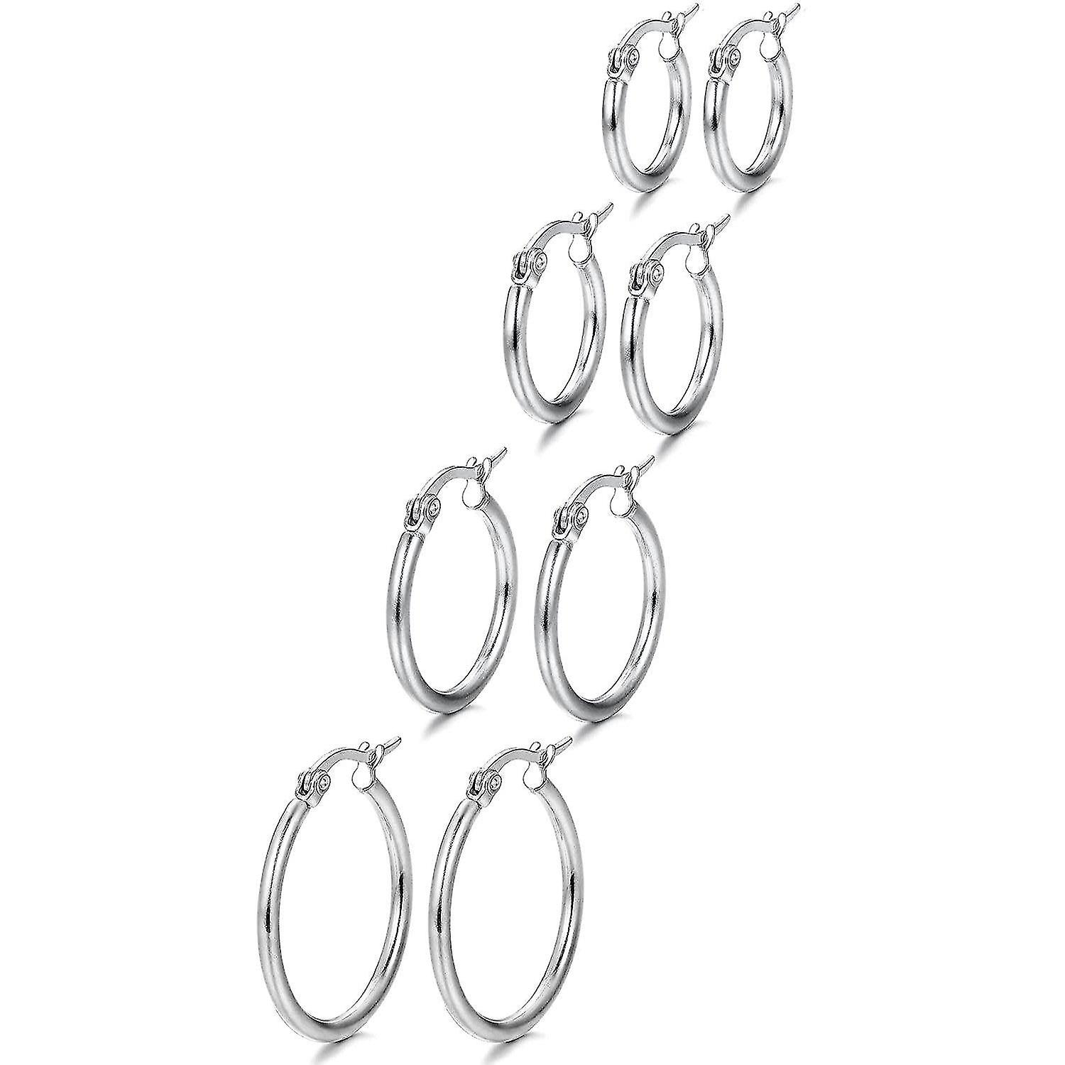 Foto 3 pulgar | Pendientes Huoguo  Aros Redondos Pequeños De Acero Inoxidable  4 Pares - Venta Internacional.