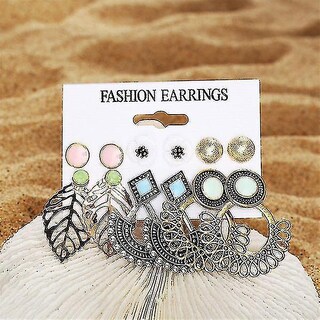 Foto 1 | Pendientes Huoguo Vintage Para Mujer Con Forma De Flor Y Hojas Colgantes 6 Pares - Venta Internacional.