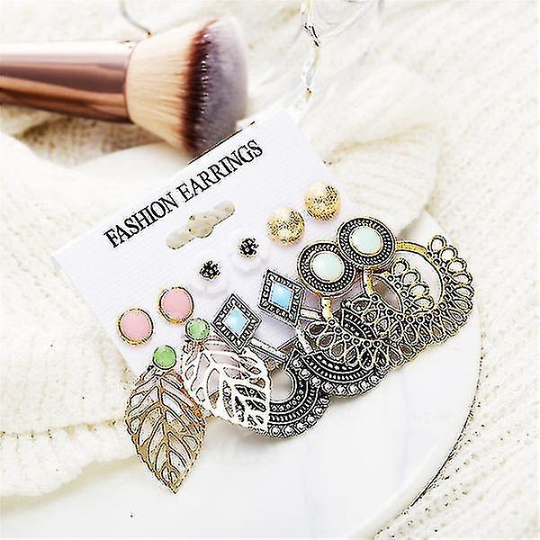 Foto 5 pulgar | Pendientes Huoguo  Vintage  Para Mujer  Con Forma De Flor Y Hojas Colgantes  6 Pares - Venta Internacional.
