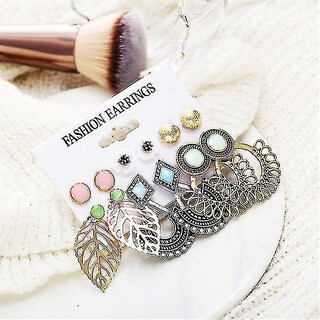 Foto 4 | Pendientes Huoguo Vintage Para Mujer Con Forma De Flor Y Hojas Colgantes 6 Pares - Venta Internacional.
