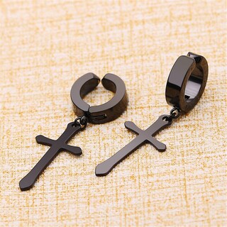 Foto 2 | Pendientes Huoguo Sin Piercings Forma De Aro Colgante En Forma De Cruz De Acero Inoxidable - Venta Internacional.