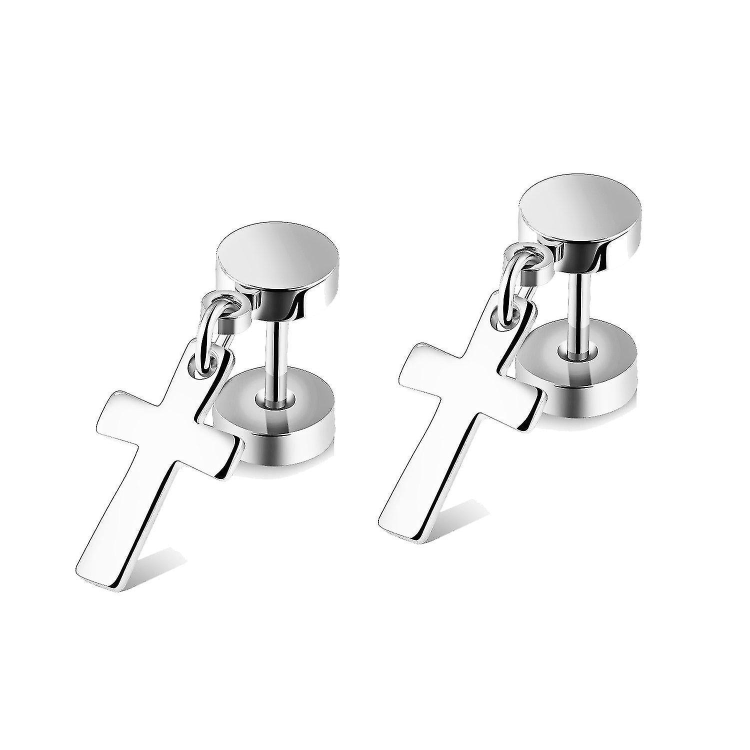 Foto 1 | Pendientes Huoguo Con Forma De Cruz Plateada De Acero Inoxidable  11 Mm - Venta Internacional.
