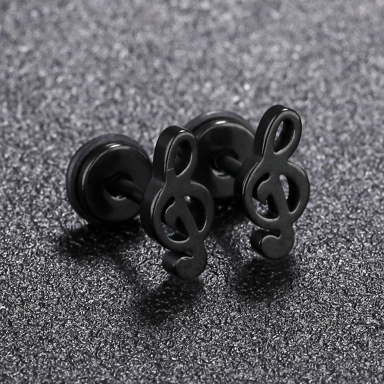Foto 3 pulgar | Pendientes Huoguo Music Note De Acero Inoxidable Negros - Venta Internacional.