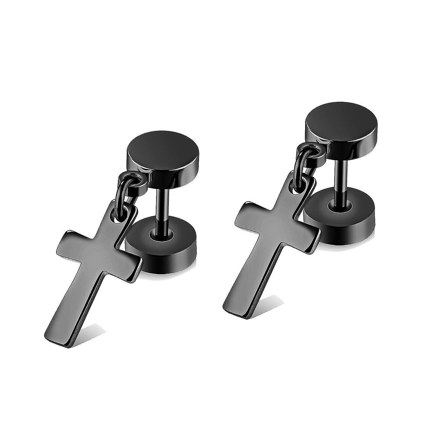 Foto 2 pulgar | Pendientes Huoguo  Barra Cruzada Negra De Acero Inoxidable  11 Mm - Venta Internacional.