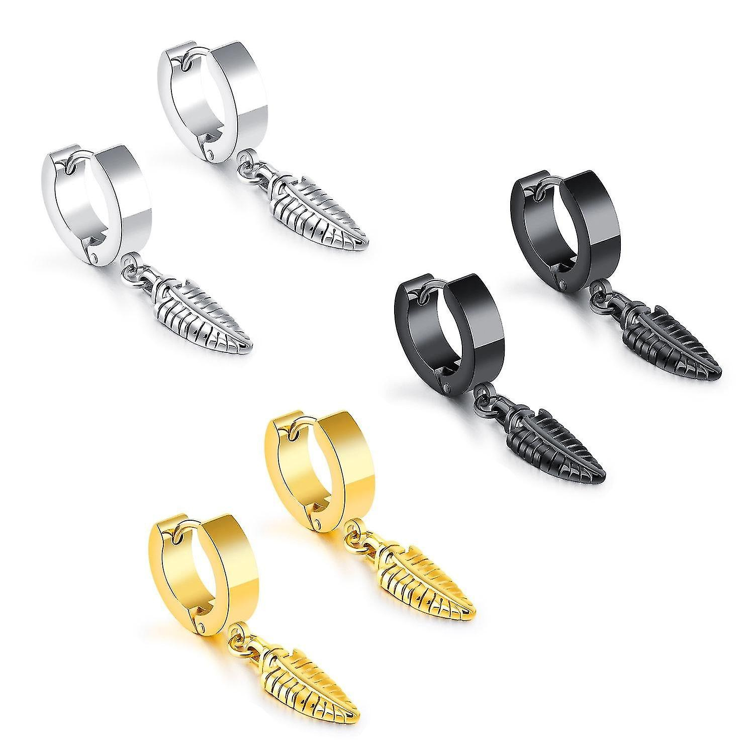 Foto 2 pulgar | Pendientes Huoguo En Forma De Argolla De Acero Inoxidable Con Forma De Hoja Colgante  3 Pares - Venta Internacional.