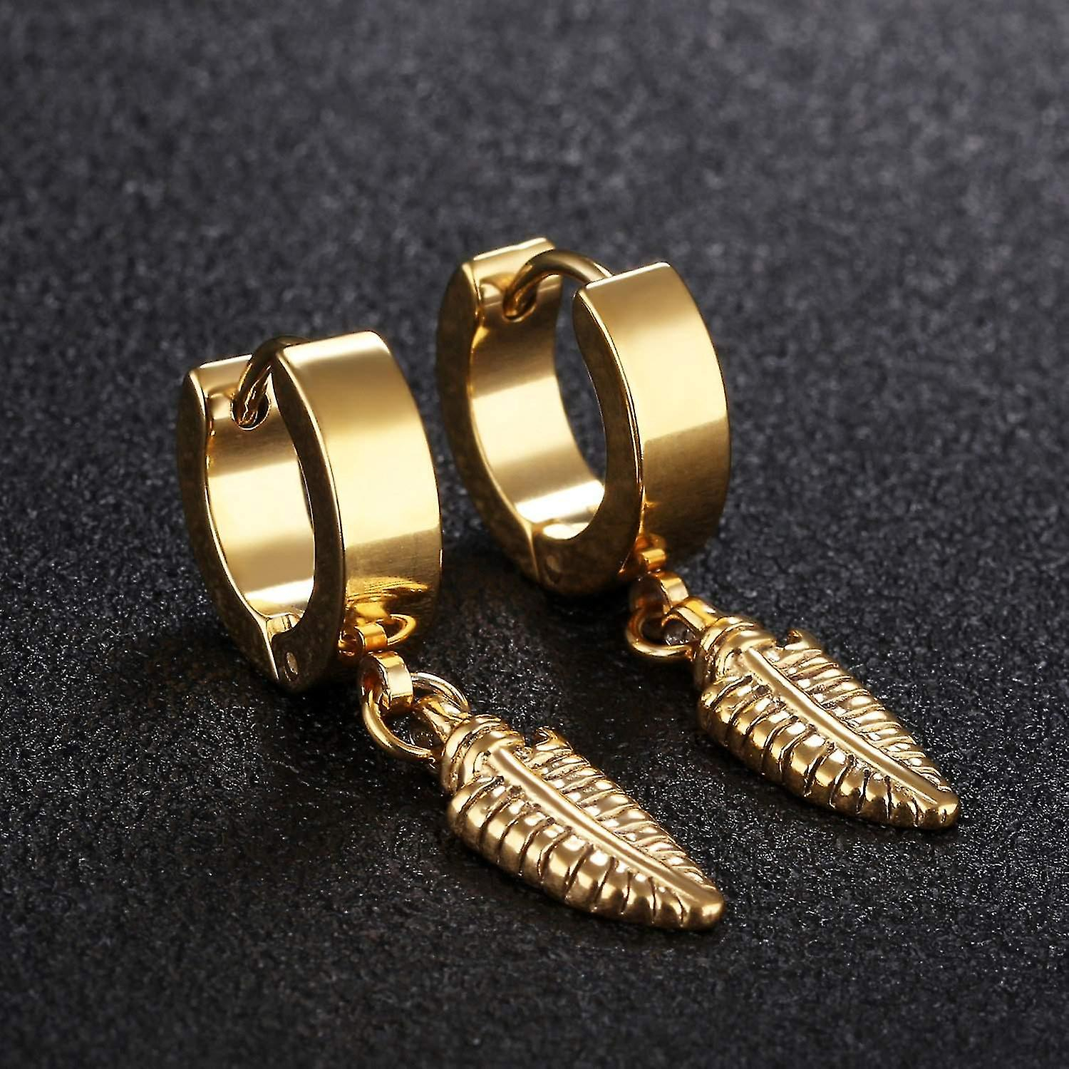 Foto 6 pulgar | Pendientes Huoguo En Forma De Argolla De Acero Inoxidable Con Forma De Hoja Colgante  3 Pares - Venta Internacional.
